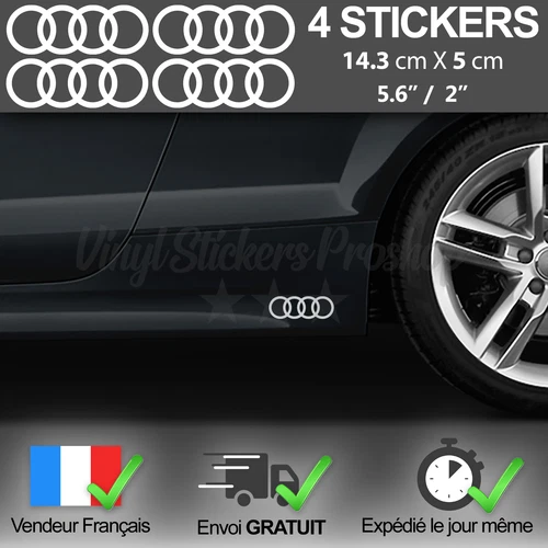 Stickers Rings for Audi White 4 Stickers Adhesives Rocker 14,3 CM