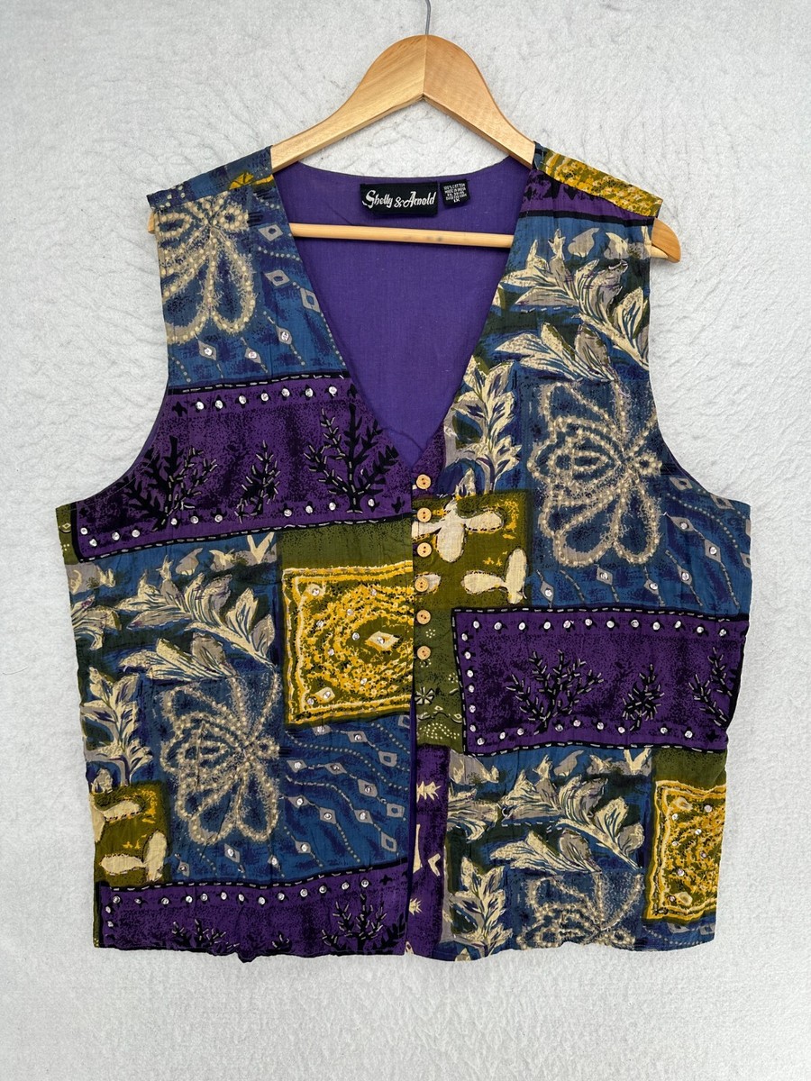 Vintage Shelly & Arnold Vest Womens 1X Patchwork Beaded Artsy 
