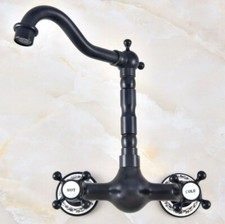 Oil Rubbed Bronze Bathroom Basin Sink Faucet Dual Handles Mixer Tap Wall Mount