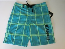 Hurley Big Boys 20/30 Dusty Cactus Green Plaid Surf Board Shorts Beach Summer