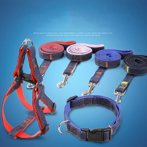 3PCS/Set Dog Harness Collar Pets Durable Denim Breast Strap Collar