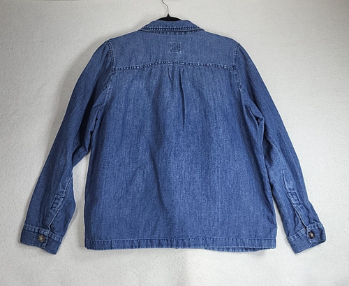 J Jill Denim Button Shirt Jacket Linen Women's Size Medium Chore Casual Jean - Picture 7 of 10
