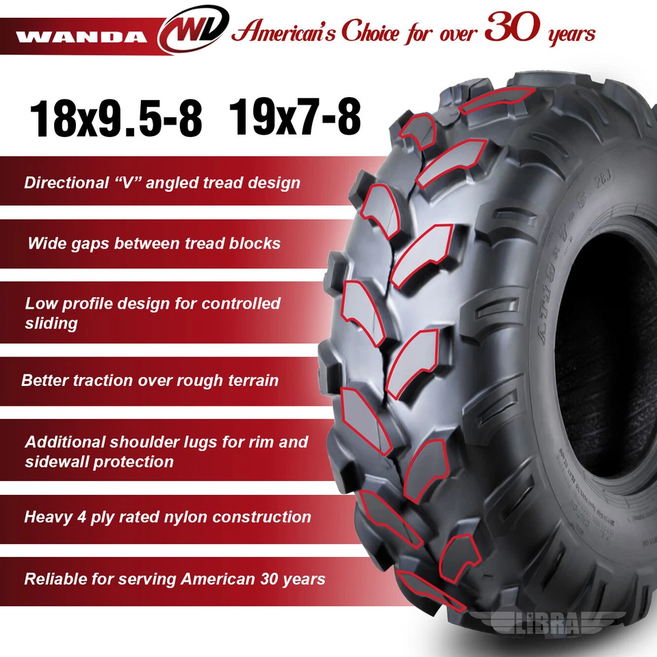 Juego completo de neumáticos Polaris Sportsman 110 2016-2017 19x7-8 19x7x8 y 18x9,5-8 18x9,5x8 Foto 2 de 4