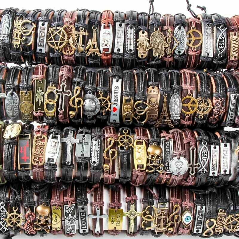Wholesale Sets Random 50Pcs Multi-color Mix Styles Braided Ethinc Tribal Leather Bracelets For Men Women MX16 - 36
