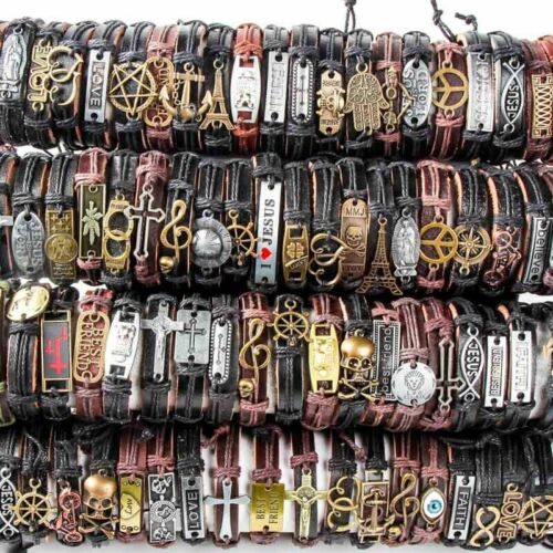 Wholesale lots 30pcs Mixed Styles Vintage Alloy leather Cuff Bracelets Jewelry - Picture 1 of 8