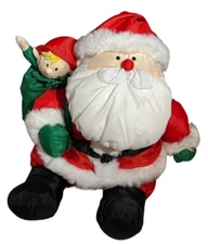 Vintage Stuffins Nylon Plush Toy Christmas Holiday Santa Claus & Elf Green Sack