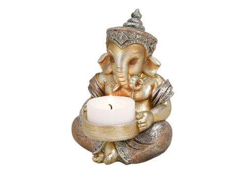 Ganesha mit Teelichthalter aus Poly Champagner (B/H/T) 8x11x8cm - Bild 1 von 1