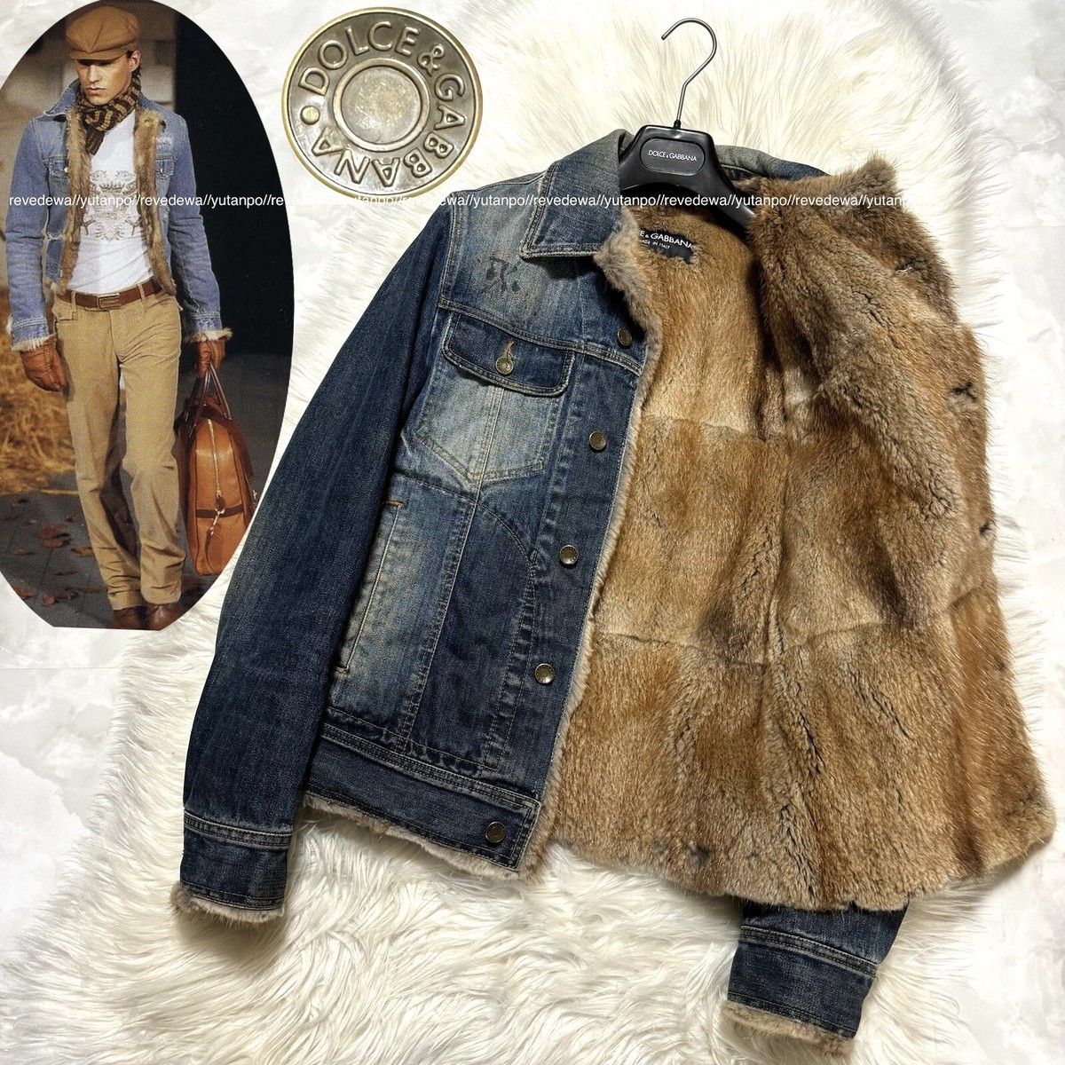 Authentic Runway Dolce & Gabbana Lining Fur Denim Blouson Jacket