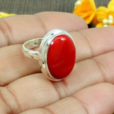 Red Coral Solid 925 Sterling Silver Statement Handmade Women Ring, All Size M579