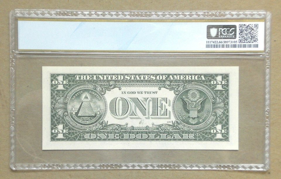 2013 $1 Dollar Bill US Federal Reserve Note Reverse Ladder B10987654H PCGS 66 - Image 2 of 2