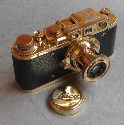 Leica II D Bildberichter copy Gold in leather case (FED Zorki copy