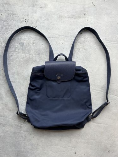 Blue Canvas Backpack Folding Recycled Le Pliage Sac a Dos Longchamp - Picture 1 of 6