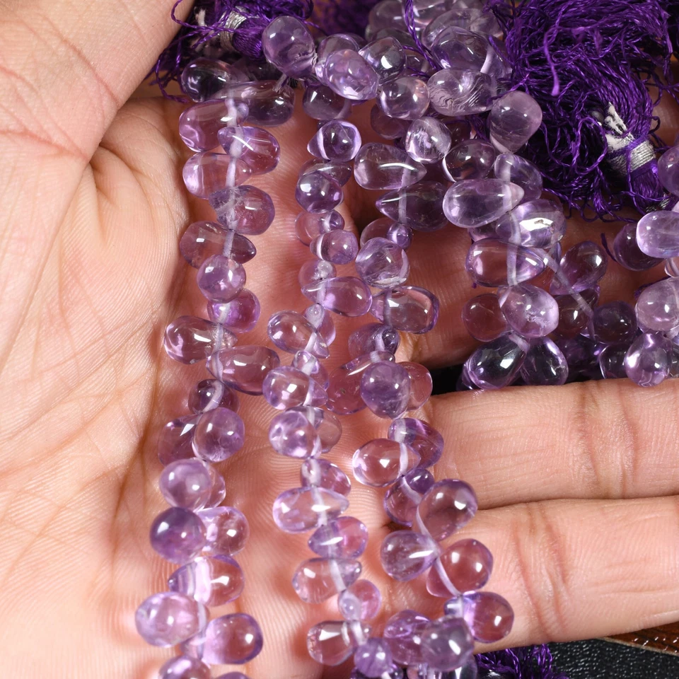 1 Strand Pink Amethyst Smooth Tear Drop  Gemstone Beads 8 inch 6x97-10mm g203 - Image 3 of 4