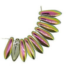 Czech Glass Dagger Drop Beads 5x16mm 2-Hole Crystal Vitrail