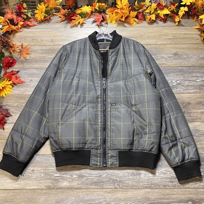 Amplify Coat Size Medium Bomber Jacket Gray Green Plaid Sherpa Lined Mens 