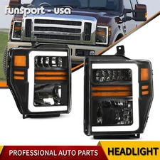 Black Headlights For 2008-2010 Ford F250 F350 F450 Super Duty w/ LED Sequential