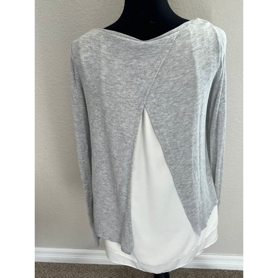 White House Black Market Size Small Grey and White Beaded Sweater eBay