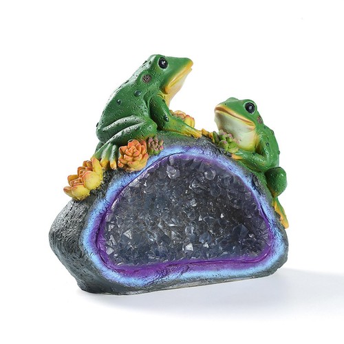 Solar-Frosch-Figur aus hellem Harz, Kunst-Dekor für Garten, Terrasse, im