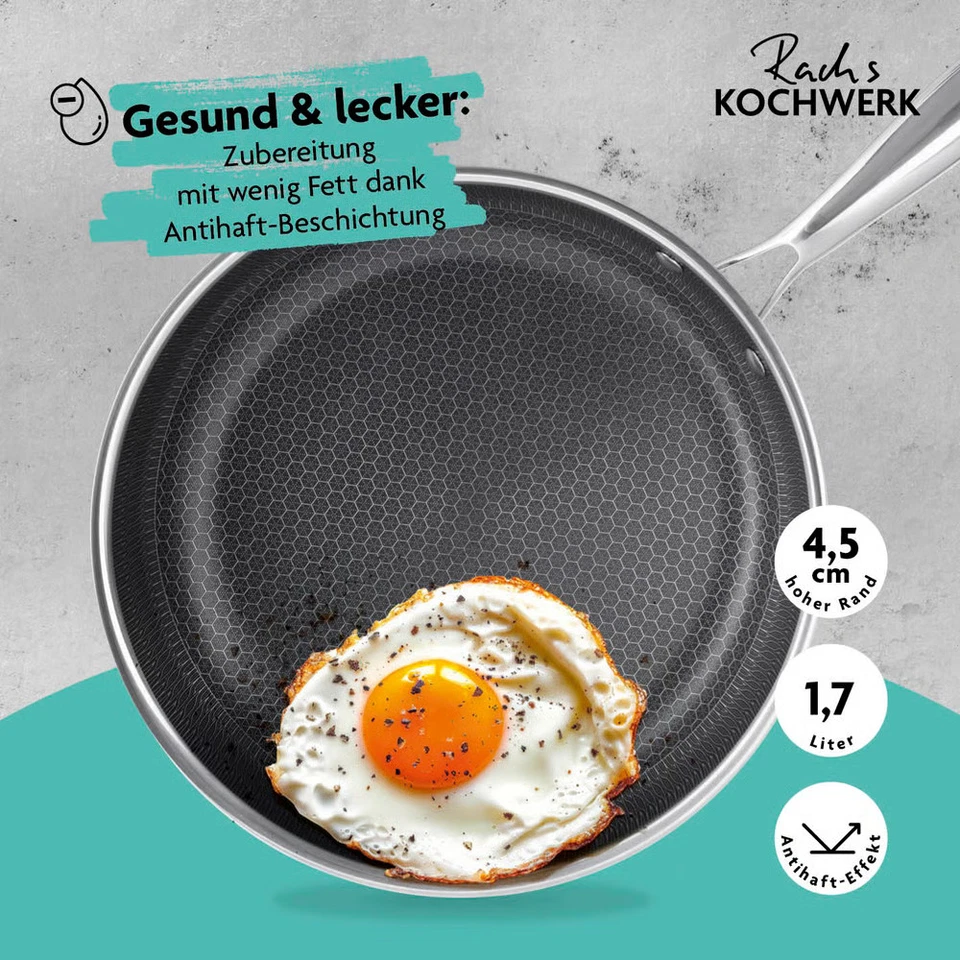 Padella Inox 24cm Antiaderente Antigraffio Struttura a Nido D'Ape Tutti Tipi - Immagine 4 di 4