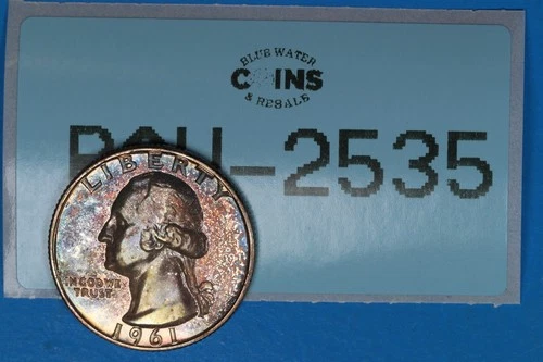 1961 TONED 25C WASHINGTON SILVER QUARTER DOLLAR PROOF RAW-2535