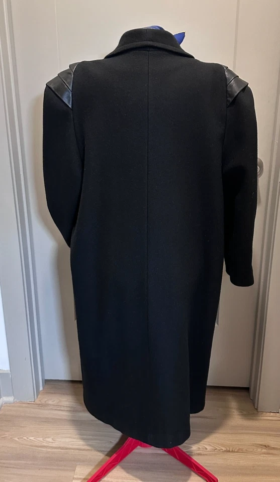 VTG Jofeld Wool Blend Trench Coat Womens L Black Double Breasted 90s Full Length - Image 4 of 4