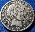 1903 O Barber Half Dollar Silver Coin. Bold Details!