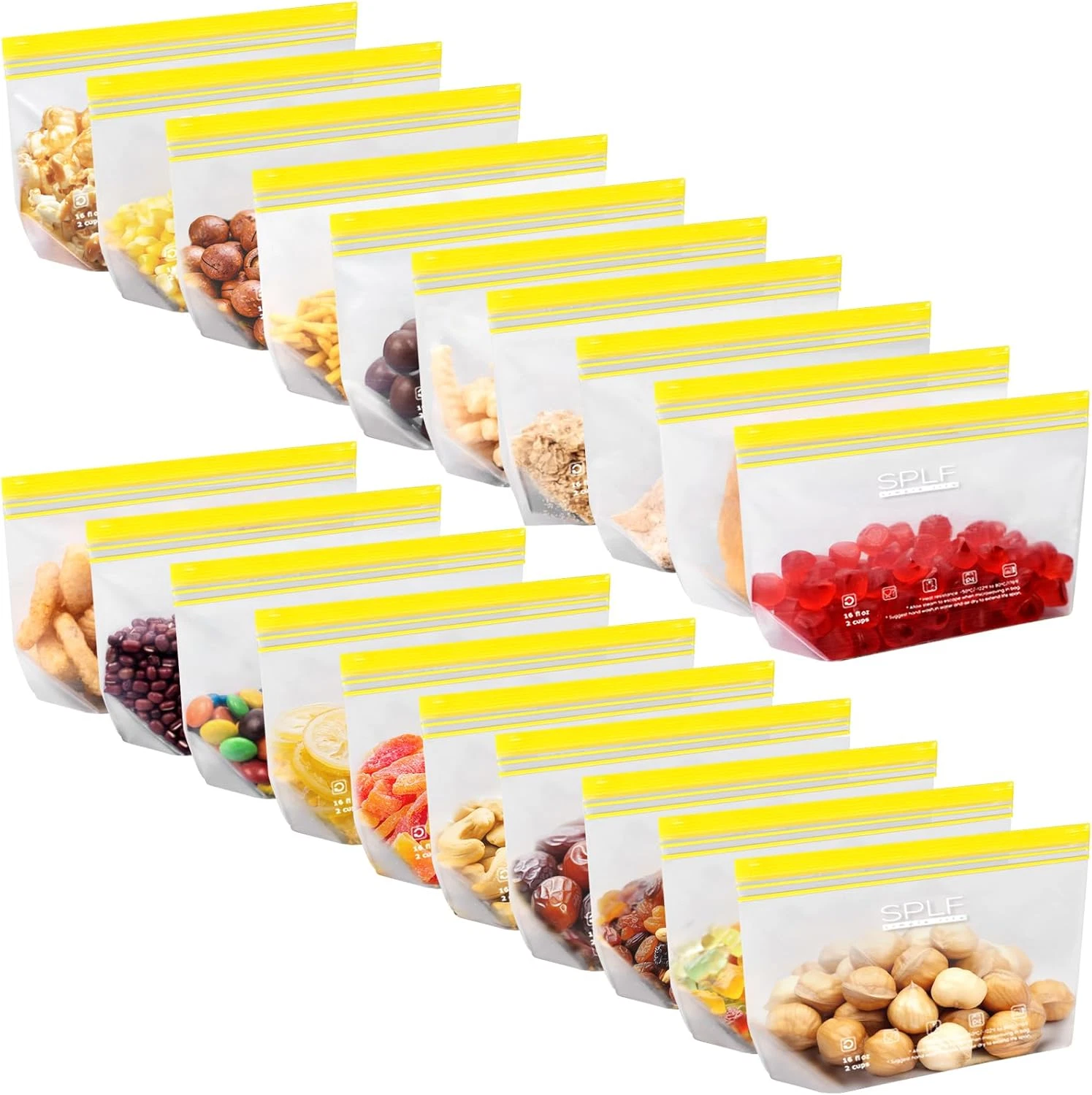 20 Pack Reusable Snack Bags Dishwasher Microwave Safe, BPA Free Extra Thick Leak