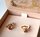 SIGNED KIRKS FOLLY PINK CRYSTAL GOLD TONE PIERCED EARRINGS (boxed)