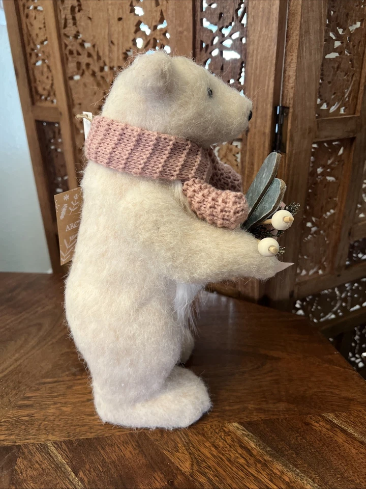 Белый медведь Рождественская фигурка 12 дюймов Nordic зимний декор розовый шарф праздник новый - Изображение 4 из 4