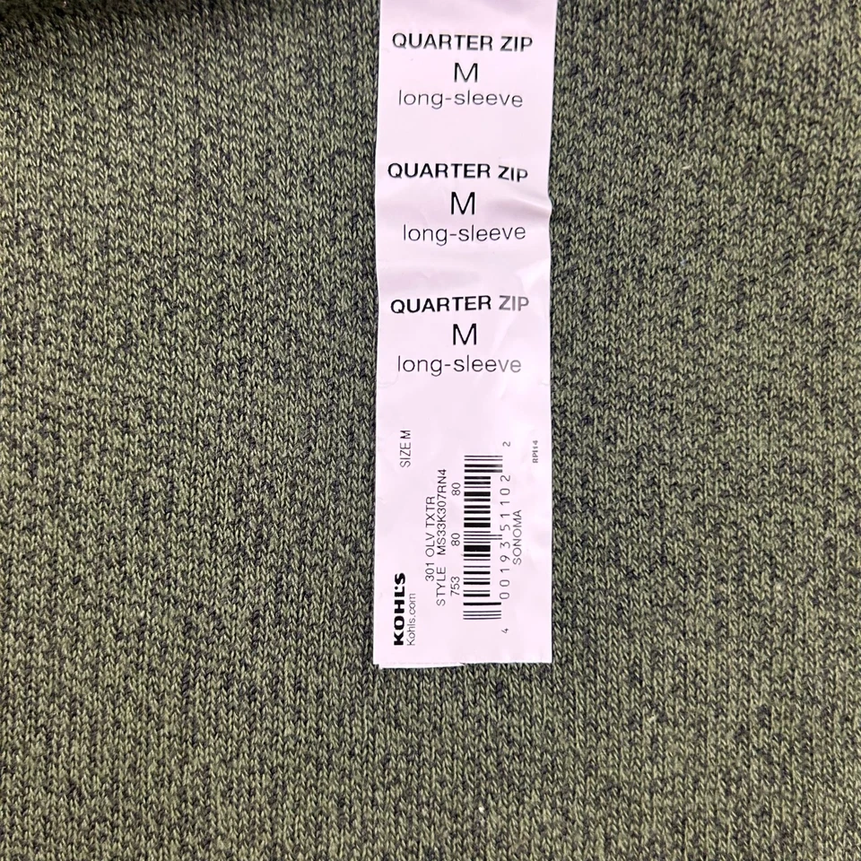Suéter Sonoma Para Hombres Medio Verde 1/4 Cremallera Cuello Simulado Mangas Largas Pullover Nuevo con Etiquetas Foto 3 de 4