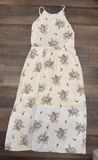 Lush Cream Floral Flowy Back Tie Long Bridesmaid Fairy Cottagecore Boho Size L
