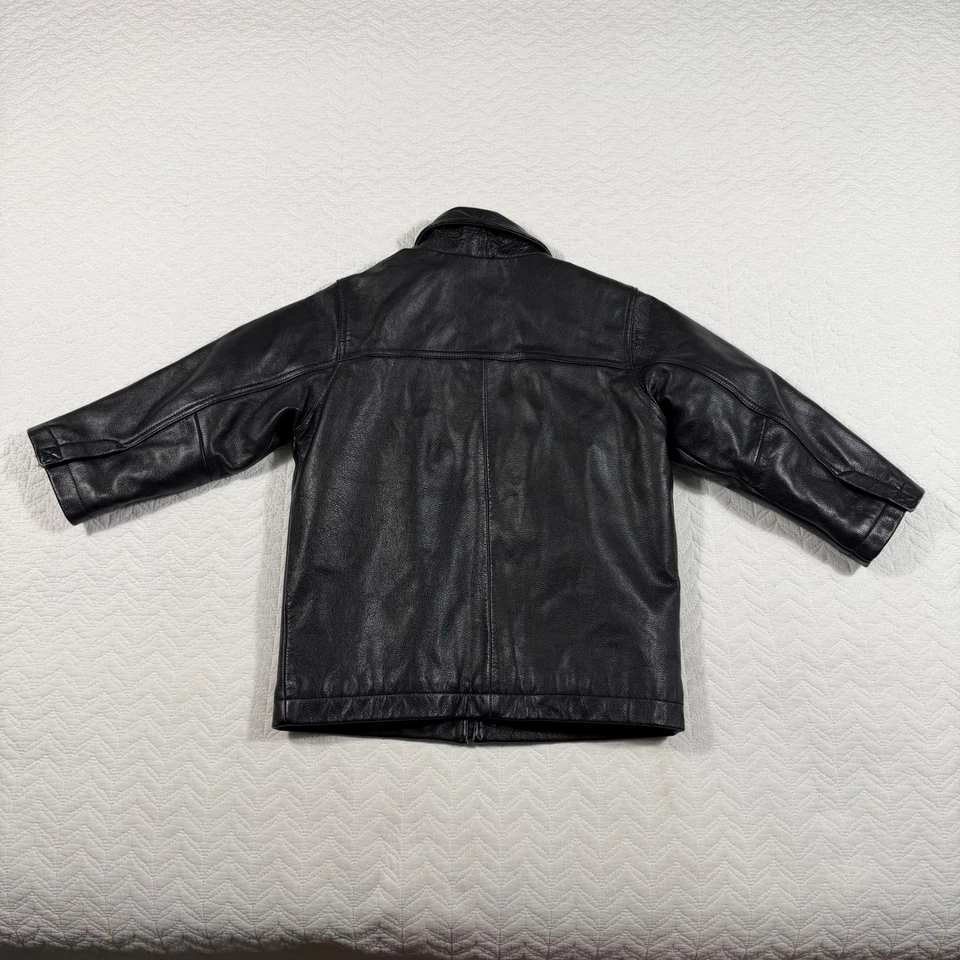 Gap Kids Black Fine Leather Jacket Collared Zip Front Boys Girls Size XS Y2K - Image 2 of 4