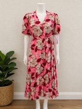 NEW With Tags. Draper James Small, Floral, Wrap Dress. Pink, Midi, Puff Sleeves