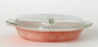 Vtg Pyrex Pink Daisy Divided Oval 1.5qt Casserole Dish Baker with Lid Exc Cond