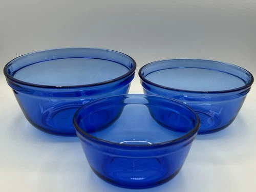 Vintage Anchor Ovenware Cobalt Blue Mixing Bowls - 2.5Qt  1.5Qt  & 1Qt- Set of 3