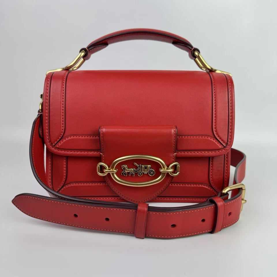 Bolso de Hombro Coach Hero Deportivo Rojo Estilo Acordeón Etiqueta Colgante Correa Bandolera 2 Vías Foto 2 de 4
