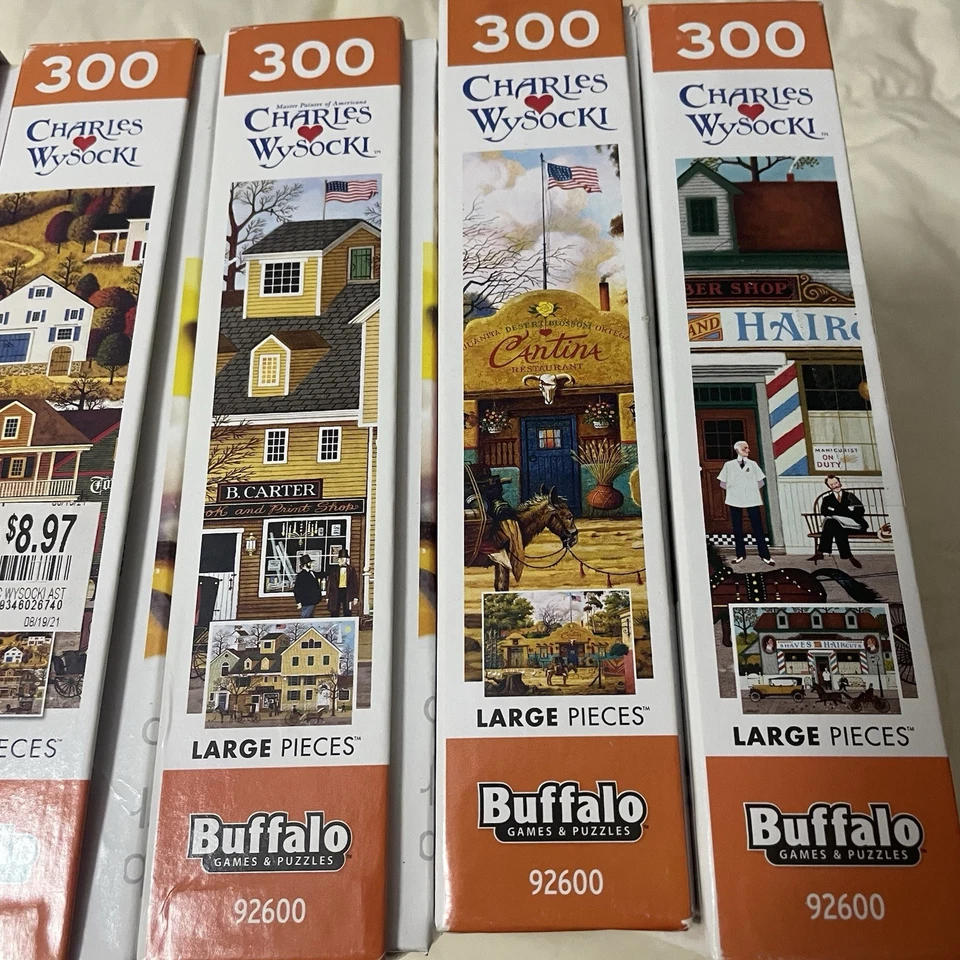 Lot of 5 Buffalo Charles Wysocki 300 piece puzzles, Used, Complete, 4 W/ poster - Image 3 of 4