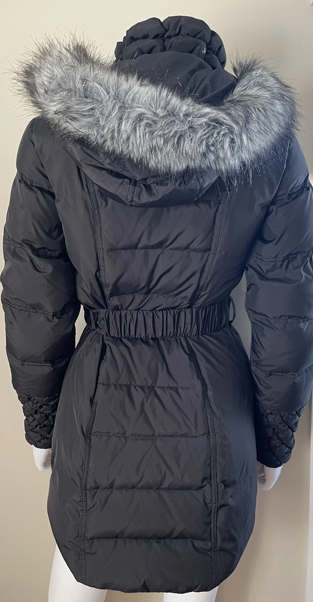 Betsey Johnson Size Down Feather Black Puffer Coat With Belt And