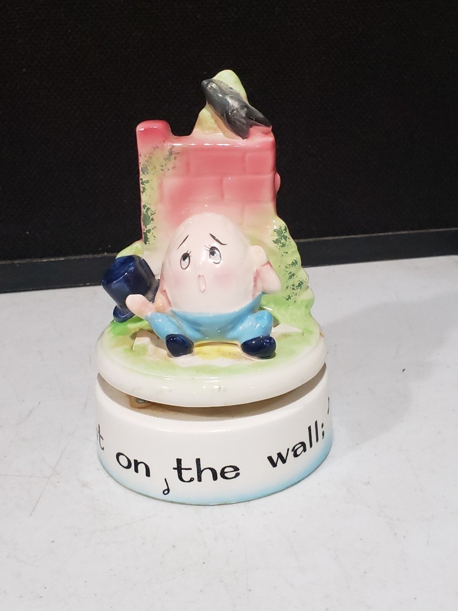 Vintage Japan Ceramic Humpty Dumpty Music Box Anthropomorphic Egg