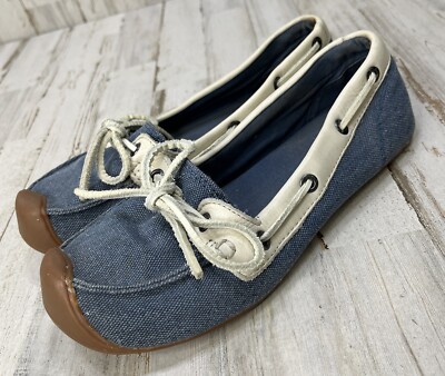 Keen Catalina Blue Denim Canvas Leather Loafers Boat Shoes Women's Size  OSR