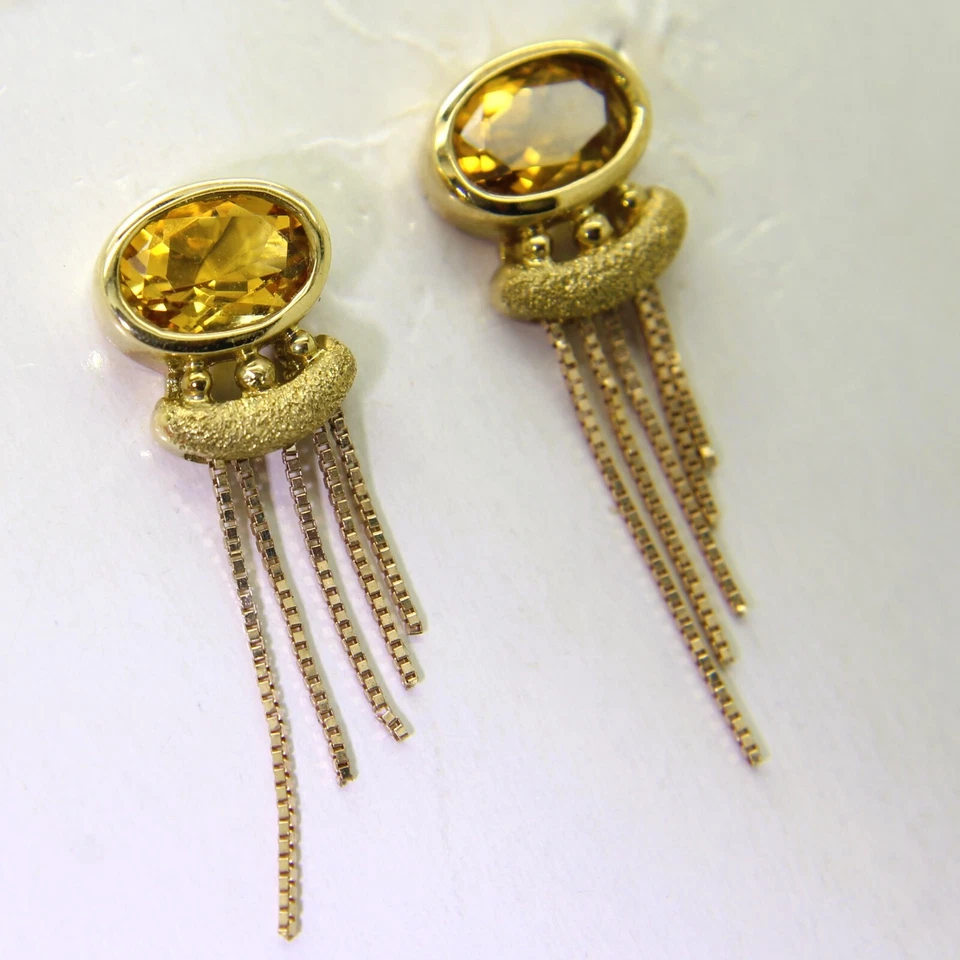 Bonitos pendientes cuentagotas con borla de oro amarillo de 9 quilates de citrino Foto 4 de 4