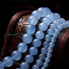 4/6/8/10/12mm Natural Blue Aquamarine Round Gemstone Loose Beads 15" AAA