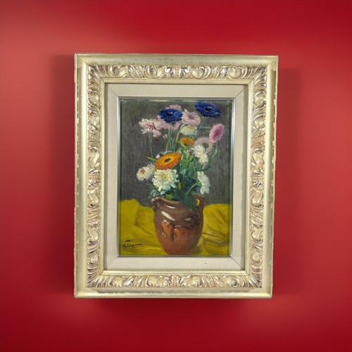 Japanese Vintage Mid-Century floral Still Life Painting - Antique Japanese Art
