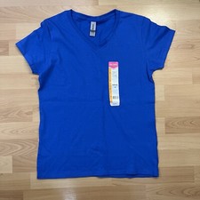 Gildan 5V00L V-Neck Tee Women's Medium Blue Plain Solid Short Sleeve T-Shirt