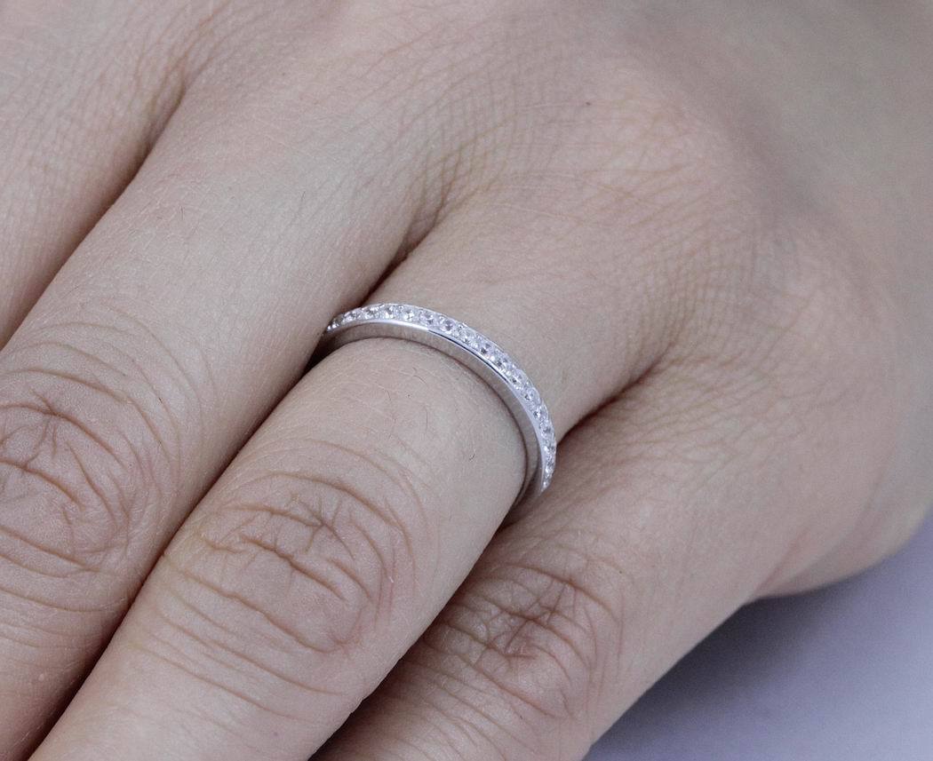 Anello A Fascia Eternity In Argento Sterling 925 Con Zirconi - Foto 6