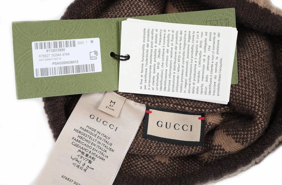 NUEVO GORRO GUCCI LUXURY MARRÓN 100% CACHEMIR GG LOGO M Foto 3 de 3