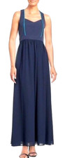 Badgley Mischka ~ Navy Crepe Teal Trim V-Neck Fit & Flare Party Gown 6 NEW $199