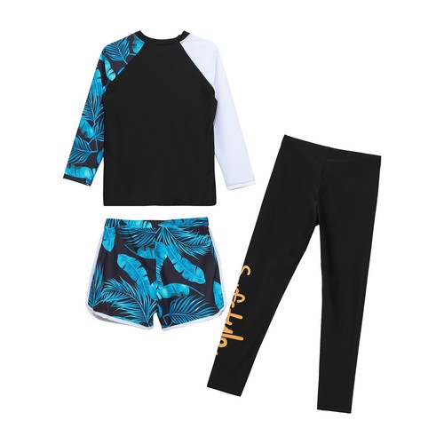 Kids Girls Boys Set Workout Swimwear Suit Swimsuit Crop Top Pants Sports Rash - Picture 9 of 25