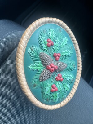 Ceramic Holiday Trinket Box , Hand Painted , Glazed Inside