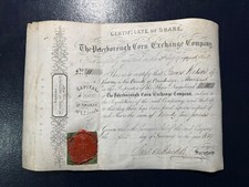 Antique Peterborough Corn Exchange Rare Share Certificate On Vellum Red Wax Seal